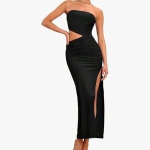 Black Strapless Cutout Ruched Maxi Dress- XS